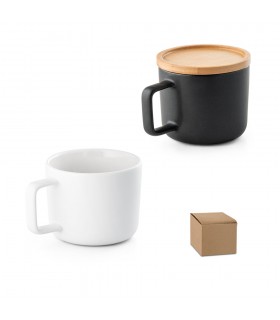 FANGIO Taza de ceramica con tapa y base de bambu de 250 ml