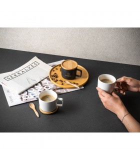 FANGIO Taza de ceramica con tapa y base de bambu de 250 ml