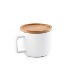 FANGIO Taza de ceramica con tapa y base de bambu de 250 ml
