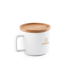 FANGIO Taza de ceramica con tapa y base de bambu de 250 ml
