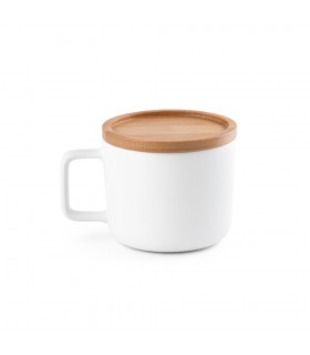 FANGIO Taza de ceramica con tapa y base de bambu de 250 ml