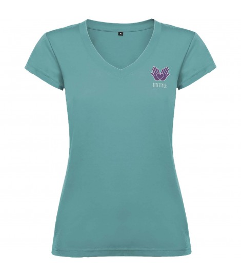 Camiseta de cuello de pico de manga corta para mujer Victoria