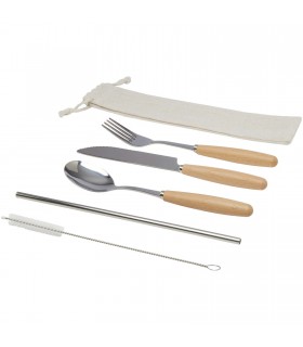 Cuberteria de 5 piezas de acero inoxidable y madera de haya Root