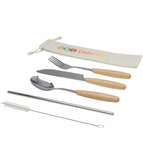 Cuberteria de 5 piezas de acero inoxidable y madera de haya Root