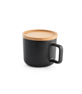 FANGIO Taza de ceramica con tapa y base de bambu de 250 ml