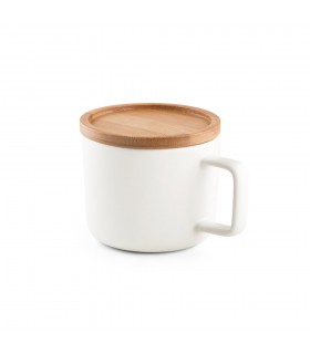FANGIO Taza de ceramica con tapa y base de bambu de 250 ml