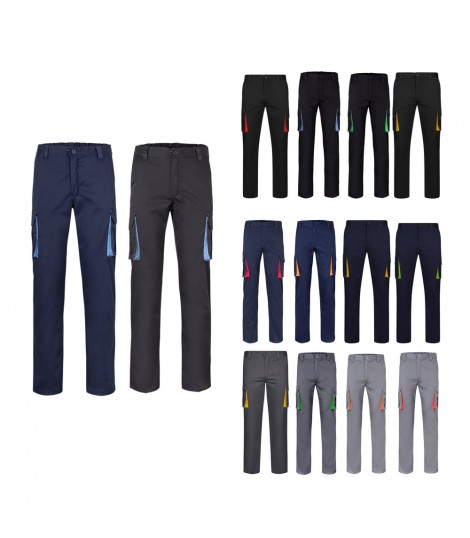 VL FIDES Pantalon elastico bicolor multibolsillos 240g m en algodon 46 EME 38 y poliester 16