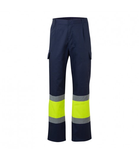 VL ARTEMIS Pantalon bicolor en sarga 190 g m algodon 20 y poliester 80 Pantalon multibolsillos elastico 240 g m