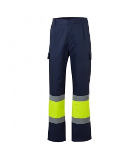 VL ARTEMIS Pantalon bicolor en sarga 190 g m algodon 20 y poliester 80 Pantalon multibolsillos elastico 240 g m