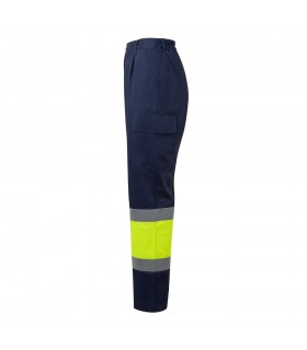 VL ARTEMIS Pantalon bicolor en sarga 190 g m algodon 20 y poliester 80 Pantalon multibolsillos elastico 240 g m