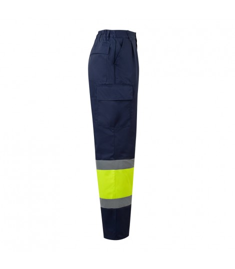 VL ARTEMIS Pantalon bicolor en sarga 190 g m algodon 20 y poliester 80 Pantalon multibolsillos elastico 240 g m