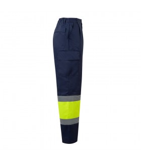 VL ARTEMIS Pantalon bicolor en sarga 190 g m algodon 20 y poliester 80 Pantalon multibolsillos elastico 240 g m