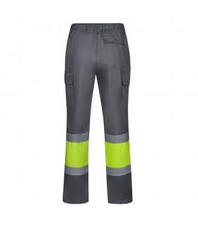 VL ARTEMIS Pantalon bicolor en sarga 190 g m algodon 20 y poliester 80 Pantalon multibolsillos elastico 240 g m