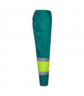 VL ARTEMIS Pantalon bicolor en sarga 190 g m algodon 20 y poliester 80 Pantalon multibolsillos elastico 240 g m
