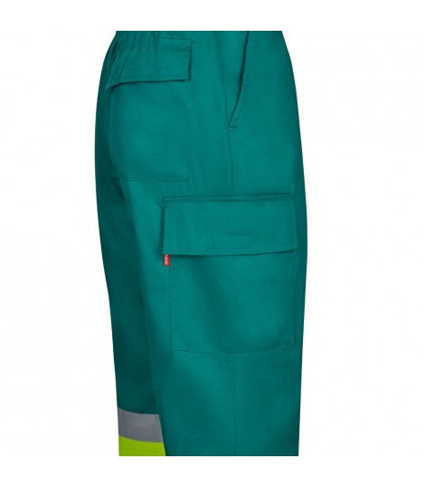 VL ARTEMIS Pantalon bicolor en sarga 190 g m algodon 20 y poliester 80 Pantalon multibolsillos elastico 240 g m