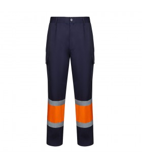 VL ARTEMIS Pantalon bicolor en sarga 190 g m algodon 20 y poliester 80 Pantalon multibolsillos elastico 240 g m