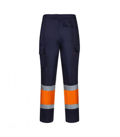 VL ARTEMIS Pantalon bicolor en sarga 190 g m algodon 20 y poliester 80 Pantalon multibolsillos elastico 240 g m