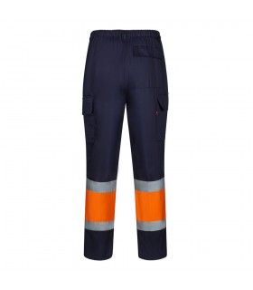 VL ARTEMIS Pantalon bicolor en sarga 190 g m algodon 20 y poliester 80 Pantalon multibolsillos elastico 240 g m