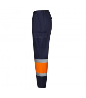 VL ARTEMIS Pantalon bicolor en sarga 190 g m algodon 20 y poliester 80 Pantalon multibolsillos elastico 240 g m