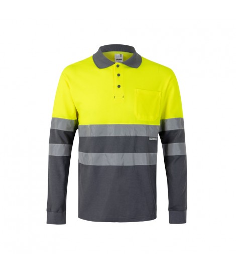 VL PLUTO LARGE Polo de pique bicolor 150g m con manga larga en algodon 55 y poliester 45