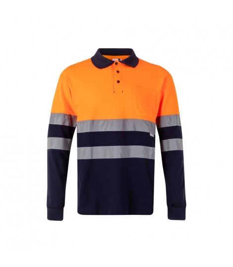 VL PLUTO LARGE Polo de pique bicolor 150g m con manga larga en algodon 55 y poliester 45