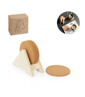 PLYCORK Soporte de madera contrachapada con 6 posavasos de corcho