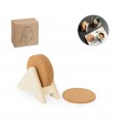 PLYCORK. Soporte de madera contrachapada con 6 posavasos de corcho