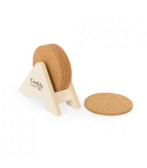 PLYCORK Soporte de madera contrachapada con 6 posavasos de corcho
