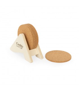 PLYCORK Soporte de madera contrachapada con 6 posavasos de corcho