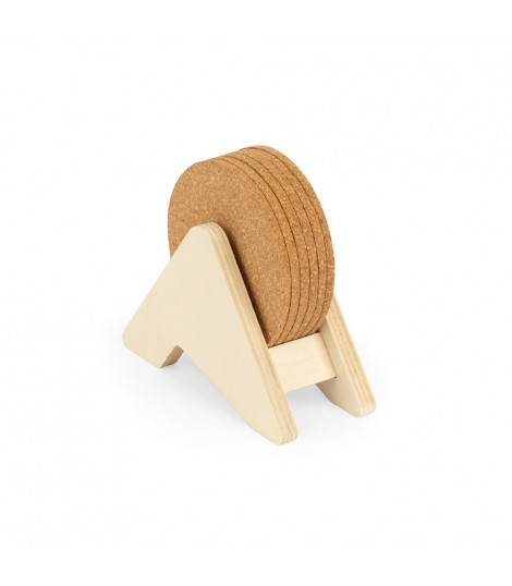 PLYCORK Soporte de madera contrachapada con 6 posavasos de corcho