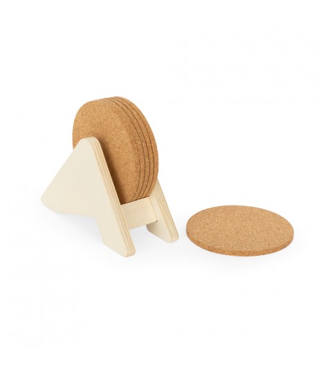 PLYCORK Soporte de madera contrachapada con 6 posavasos de corcho