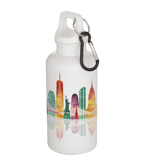 Botella de 400 ml de color liso de plastico reciclado con certificado RCS y mosqueton Oregon