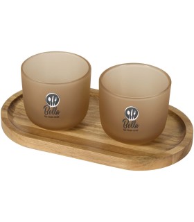 Set de bandeja de madera y vasos de vidrio acabado mate Male