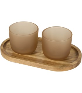 Set de bandeja de madera y vasos de vidrio acabado mate Male