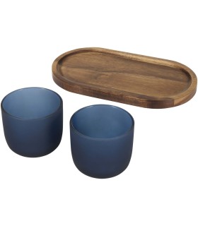 Set de bandeja de madera y vasos de vidrio acabado mate Male