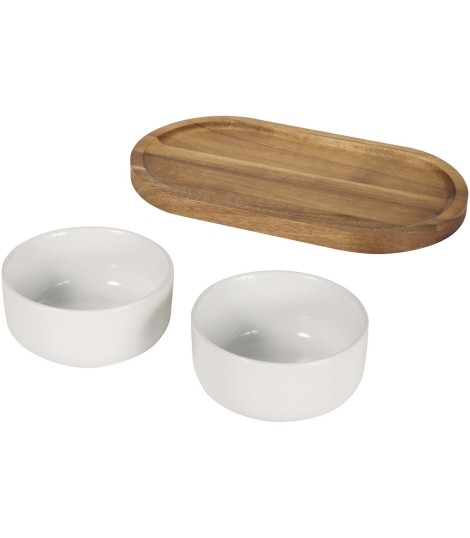 Set de bandeja de madera y cuencos de ceramica Noa