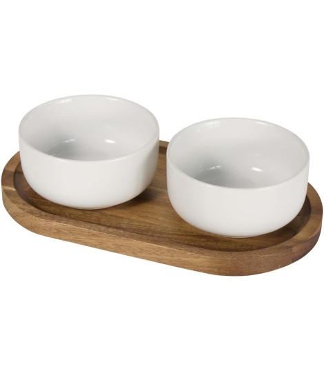 Set de bandeja de madera y cuencos de ceramica Noa