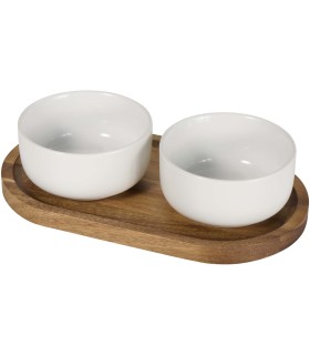 Set de bandeja de madera y cuencos de ceramica Noa