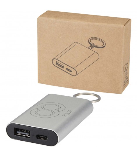 Bateria externa de aluminio reciclado de 2000 mAh con llavero Arcturus